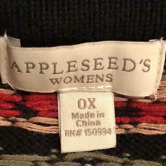Appleseed’s Black Colorful Pattern Nordic Knit Button Up Cardigan Sweater - Picture 11 of 12